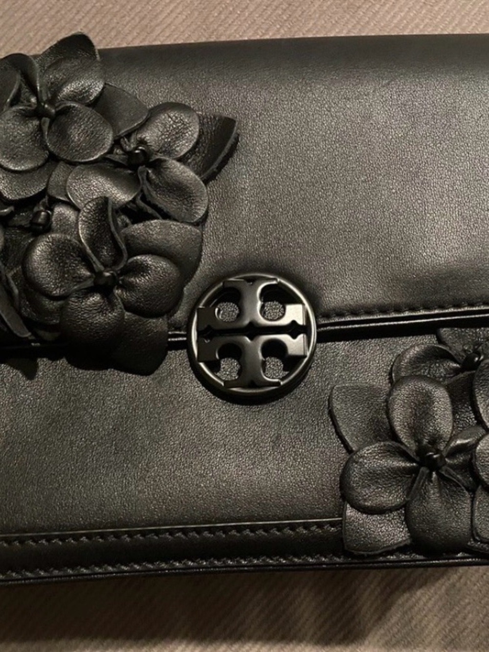Tory Burch Black Floral Appliqué Crossbody